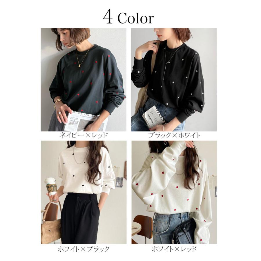 《JaVaジャバコラボ》 トップス Tシャツ レディース 袖 ネーム 付き ミニ ハート 総 刺繍 長袖 Tee 大きいサイズ 秋 冬 | classicalelf | 01