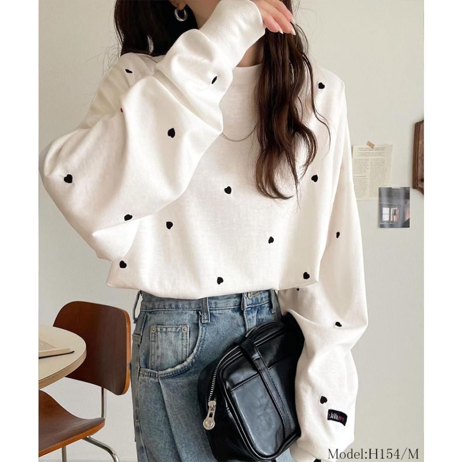 《JaVaジャバコラボ》 トップス Tシャツ レディース 袖 ネーム 付き ミニ ハート 総 刺繍 長袖 Tee 大きいサイズ 秋 冬 | classicalelf | 06