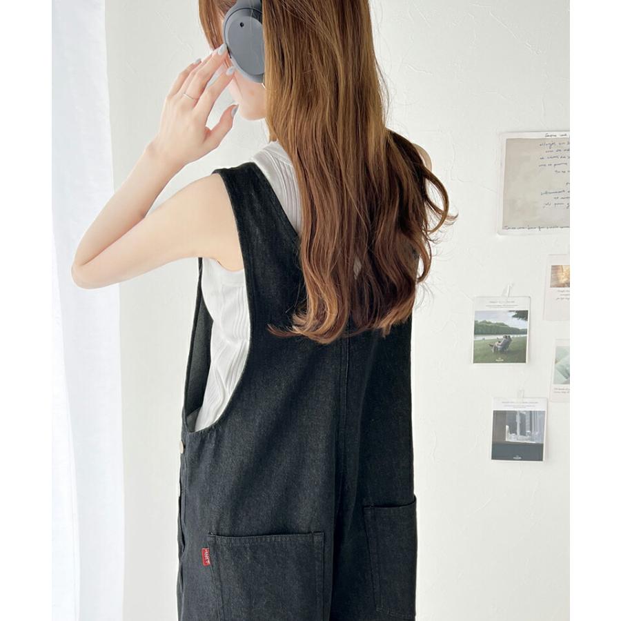 《javaジャバコラボ》 オールインワン サロペット レディース デニム 綿100% フロント デザイン サロペ 肩紐 調整 可能 オールシーズン 体型カバー | classicalelf | 15