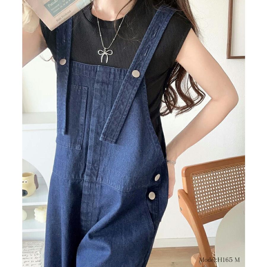 《javaジャバコラボ》 オールインワン サロペット レディース デニム 綿100% フロント デザイン サロペ 肩紐 調整 可能 オールシーズン 体型カバー | classicalelf | 02