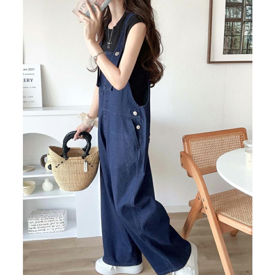 《javaジャバコラボ》 オールインワン サロペット レディース デニム 綿100% フロント デザイン サロペ 肩紐 調整 可能 オールシーズン 体型カバー | classicalelf | 03