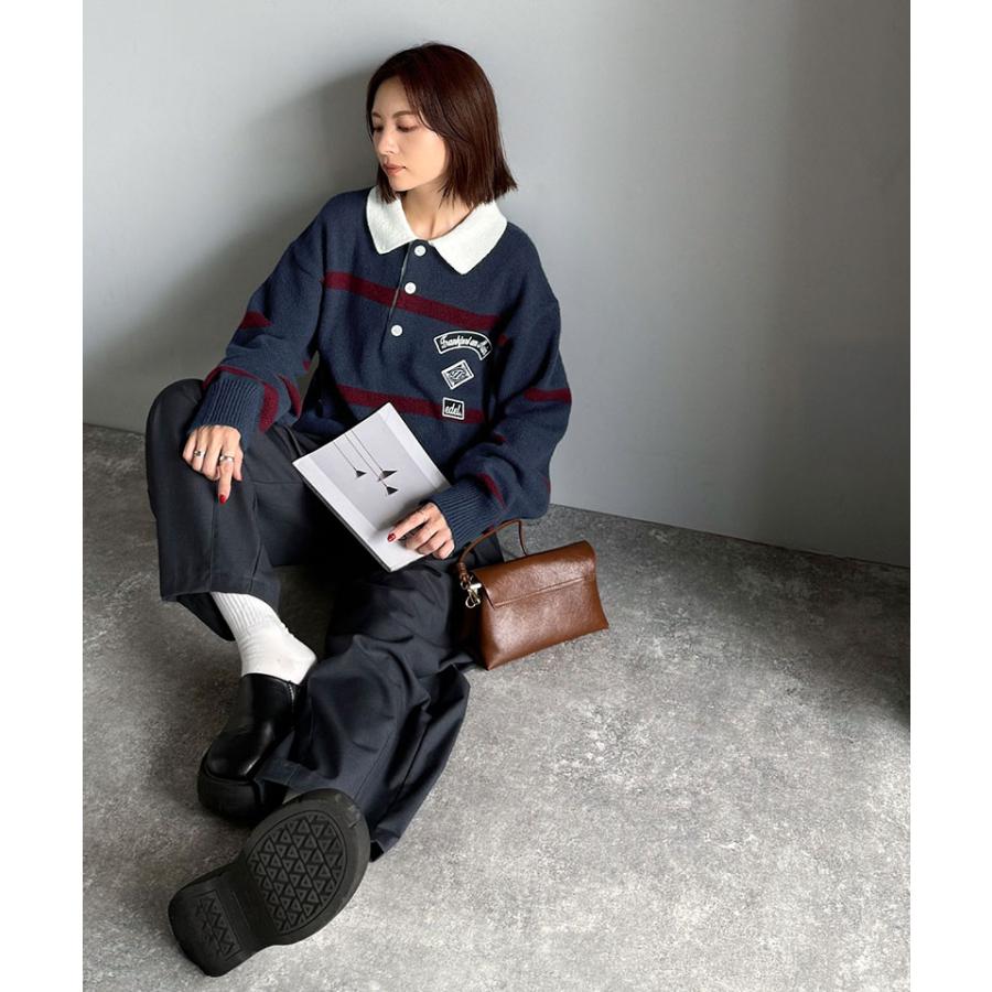 《java ジャバコラボ》レディースファッション トップス 秋冬 ワッペン ラガーポロニット トラッド メンズライク リラクシー メンズ 男女兼用 ゆったり | classicalelf | 11