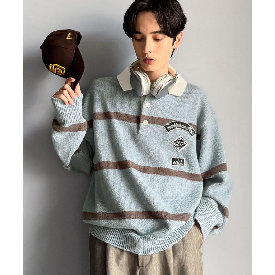 《java ジャバコラボ》レディースファッション トップス 秋冬 ワッペン ラガーポロニット トラッド メンズライク リラクシー メンズ 男女兼用 ゆったり | classicalelf | 14