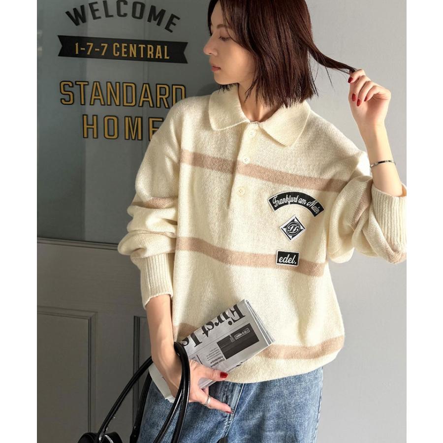 《java ジャバコラボ》レディースファッション トップス 秋冬 ワッペン ラガーポロニット トラッド メンズライク リラクシー メンズ 男女兼用 ゆったり | classicalelf | 04