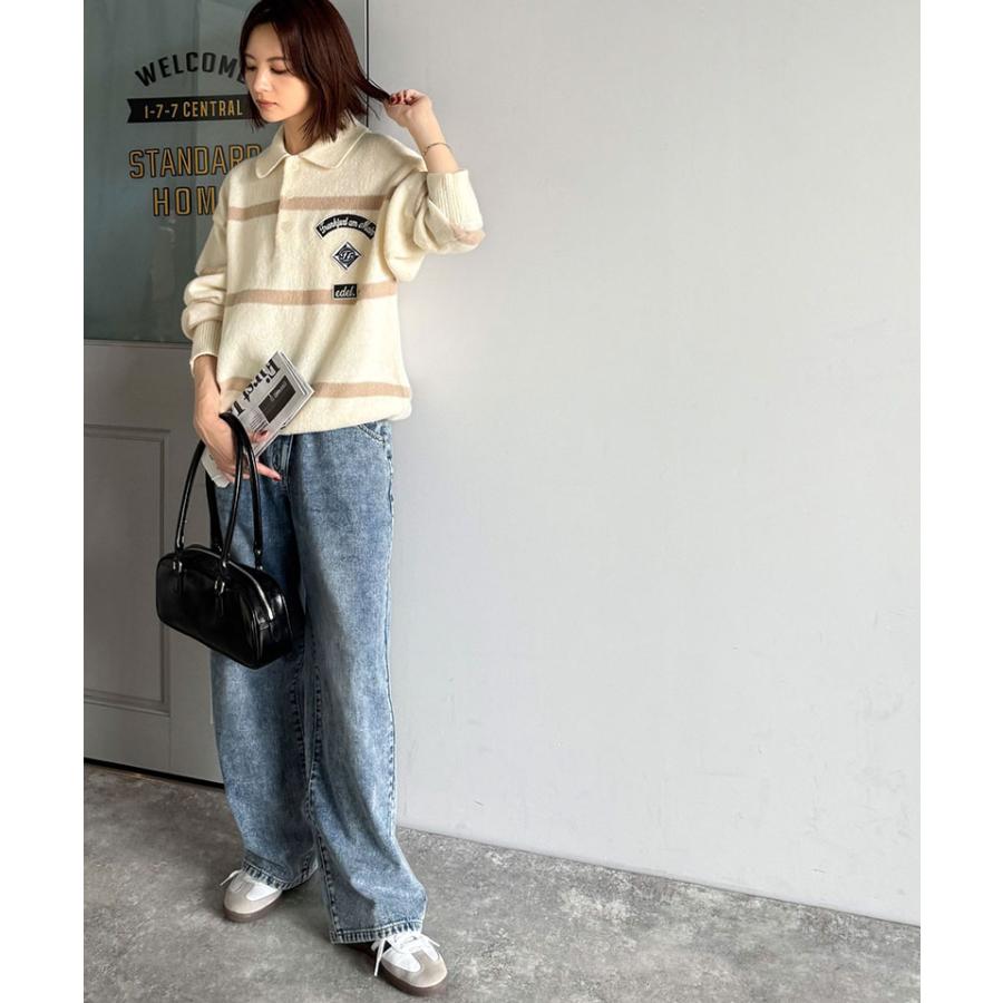 《java ジャバコラボ》レディースファッション トップス 秋冬 ワッペン ラガーポロニット トラッド メンズライク リラクシー メンズ 男女兼用 ゆったり | classicalelf | 05