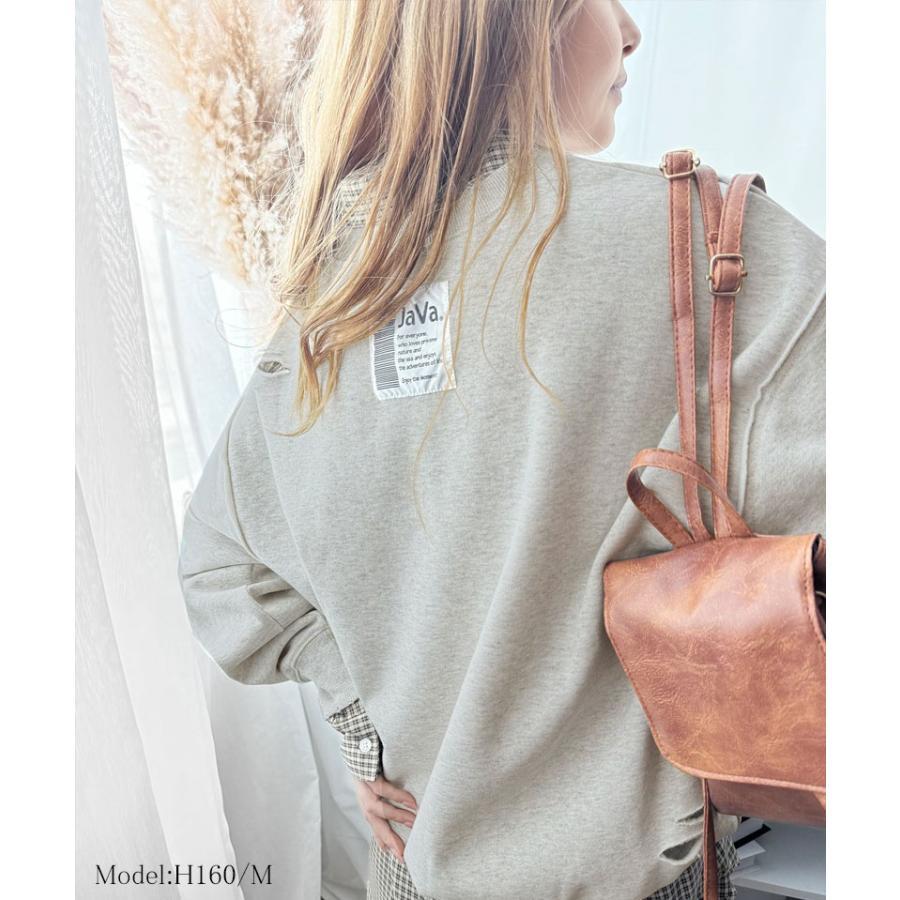 《Javaジャバコラボ》 トップス スウェット レディース 裏起毛 ダメージ バックロゴ プルオーバー メンズ ユニセックス 男女兼用 ゆったり | classicalelf | 08