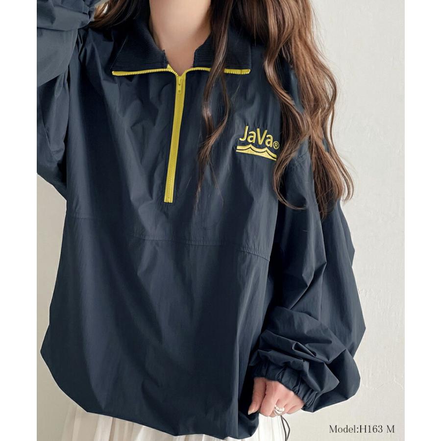 《java ジャバコラボ》 アウター ジャケット レディース レトロ 刺繍 入り 配色 ナイロン ハーフ ジップ ブルゾン オーバーサイズ | classicalelf | 14