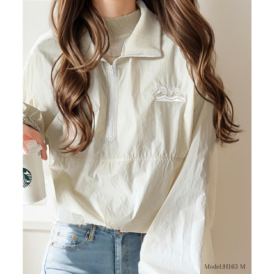 《java ジャバコラボ》 アウター ジャケット レディース レトロ 刺繍 入り 配色 ナイロン ハーフ ジップ ブルゾン オーバーサイズ | classicalelf | 02