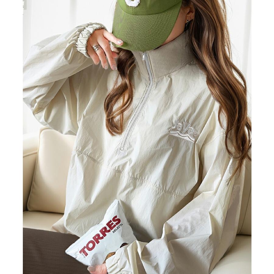 《java ジャバコラボ》 アウター ジャケット レディース レトロ 刺繍 入り 配色 ナイロン ハーフ ジップ ブルゾン オーバーサイズ | classicalelf | 03