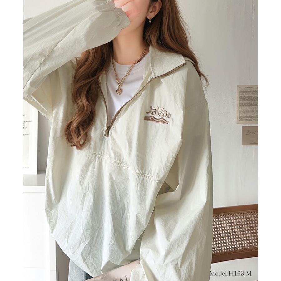 《java ジャバコラボ》 アウター ジャケット レディース レトロ 刺繍 入り 配色 ナイロン ハーフ ジップ ブルゾン オーバーサイズ | classicalelf | 04