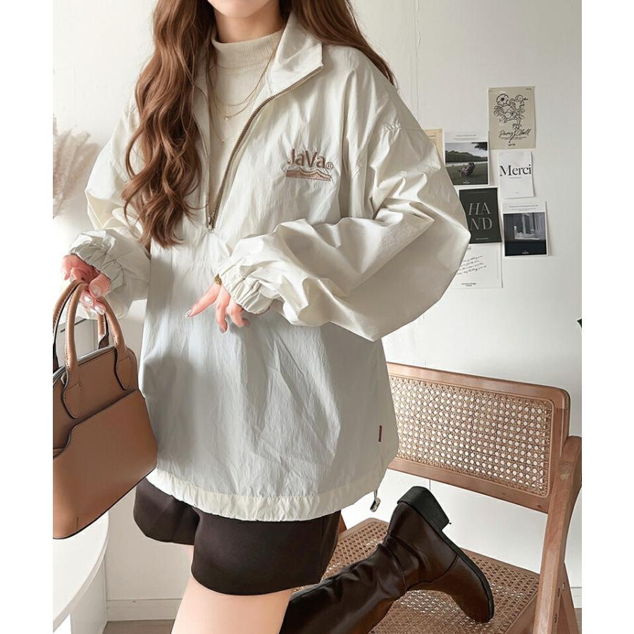 《java ジャバコラボ》 アウター ジャケット レディース レトロ 刺繍 入り 配色 ナイロン ハーフ ジップ ブルゾン オーバーサイズ | classicalelf | 05