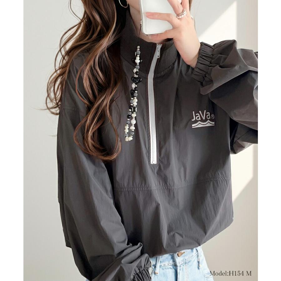 《java ジャバコラボ》 アウター ジャケット レディース レトロ 刺繍 入り 配色 ナイロン ハーフ ジップ ブルゾン オーバーサイズ | classicalelf | 06