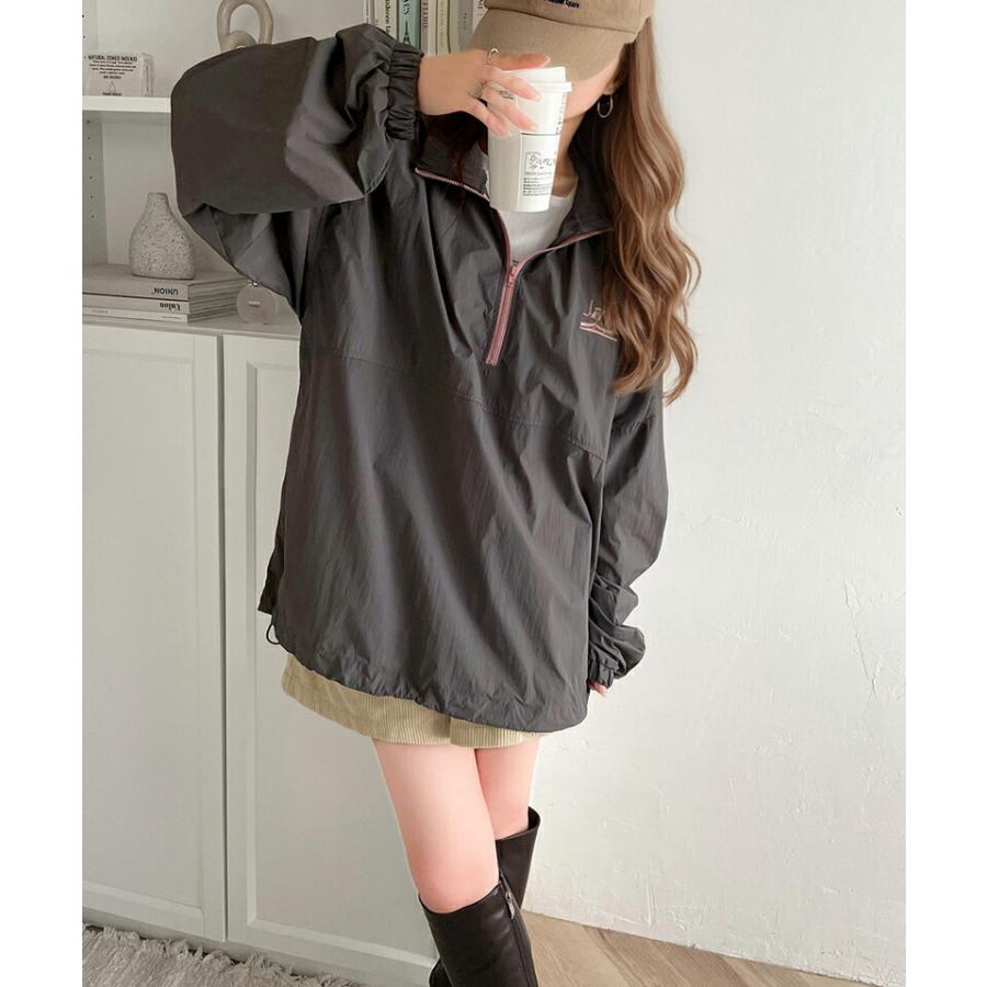 《java ジャバコラボ》 アウター ジャケット レディース レトロ 刺繍 入り 配色 ナイロン ハーフ ジップ ブルゾン オーバーサイズ | classicalelf | 09