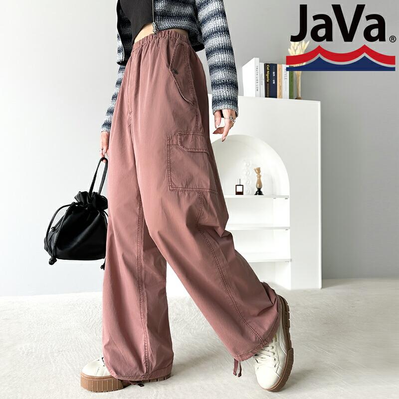 《java ジャバコラボ》 ボトムス パンツ レディース ヴィンテージ ミリタリー ピグメント カーゴパンツ ワイドシルエット ゆったり ウエストゴム | classicalelf