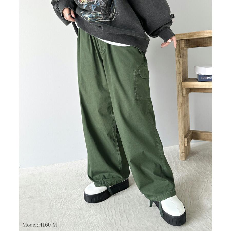 《java ジャバコラボ》 ボトムス パンツ レディース ヴィンテージ ミリタリー ピグメント カーゴパンツ ワイドシルエット ゆったり ウエストゴム | classicalelf | 06