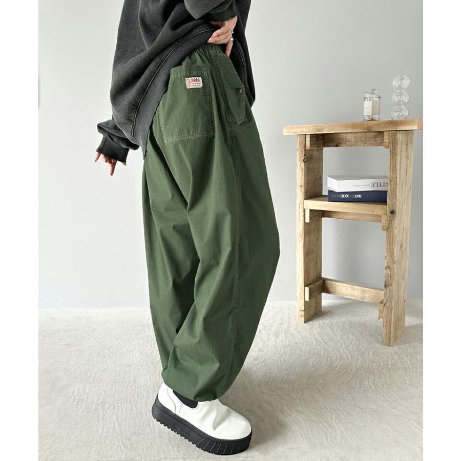 《java ジャバコラボ》 ボトムス パンツ レディース ヴィンテージ ミリタリー ピグメント カーゴパンツ ワイドシルエット ゆったり ウエストゴム | classicalelf | 07