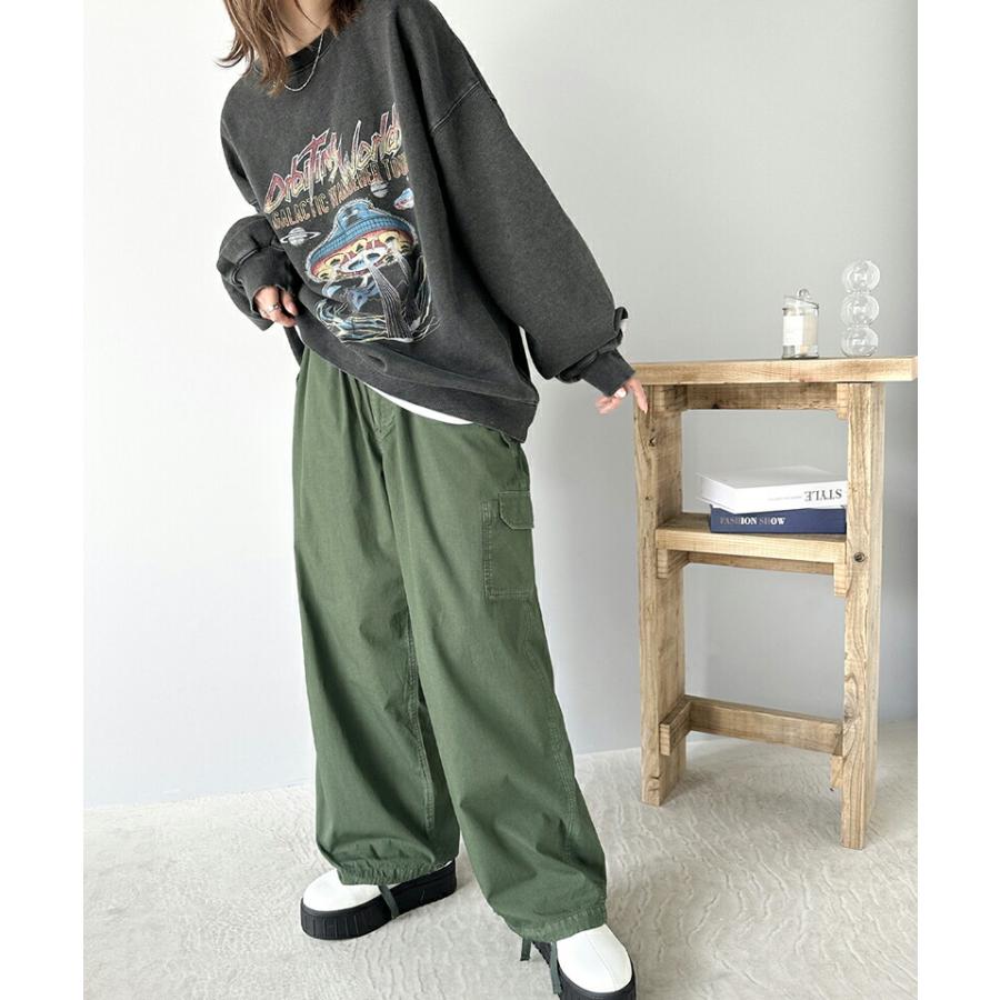 《java ジャバコラボ》 ボトムス パンツ レディース ヴィンテージ ミリタリー ピグメント カーゴパンツ ワイドシルエット ゆったり ウエストゴム | classicalelf | 09