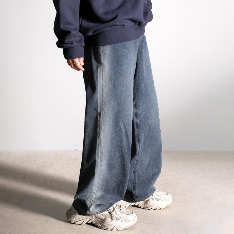 《Javaジャバコラボ》 ボトムス パンツ ゆるっと穿きこなす サイドブリーチワイドデニム ヴィンテージライク レトロな雰囲気 男女兼用 ユニセックス | classicalelf