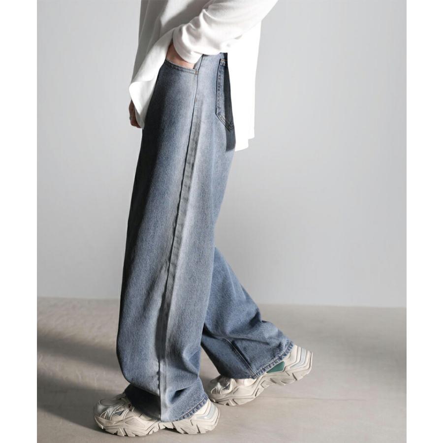 《Javaジャバコラボ》 ボトムス パンツ ゆるっと穿きこなす サイドブリーチワイドデニム ヴィンテージライク レトロな雰囲気 男女兼用 ユニセックス | classicalelf | 02