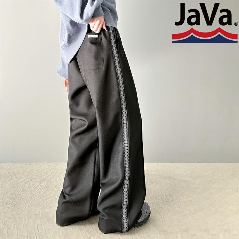 《javaジャバコラボ》 ボトムス パンツ レディース ジャガード ブレード ワイド ヴィンテージライク サイドライン トラック スラックス | classicalelf