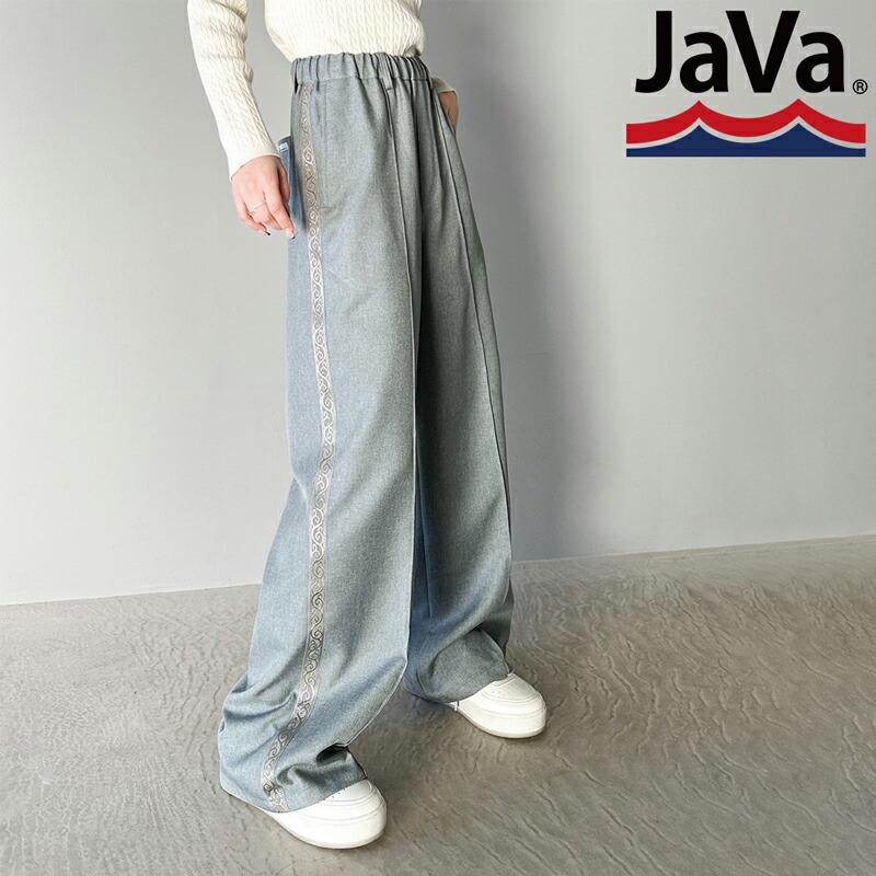 《javaジャバコラボ》 ボトムス パンツ レディース ジャガード ブレード ワイド ヴィンテージライク サイドライン トラック スラックス | classicalelf | 14