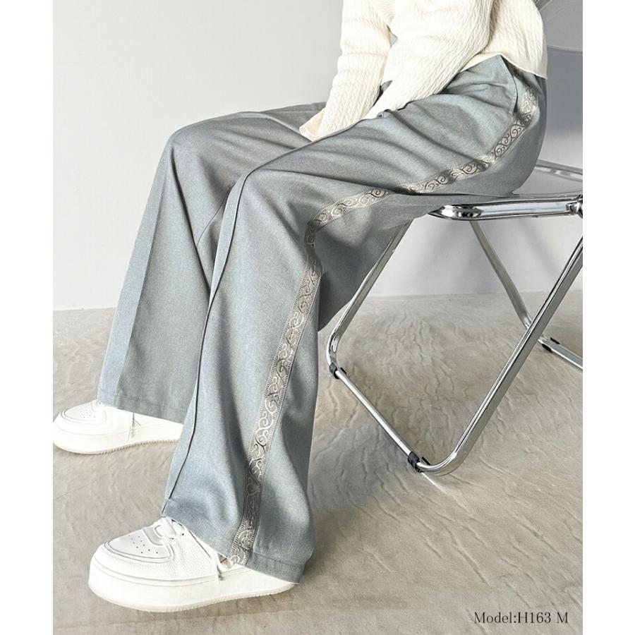 《javaジャバコラボ》 ボトムス パンツ レディース ジャガード ブレード ワイド ヴィンテージライク サイドライン トラック スラックス | classicalelf | 07