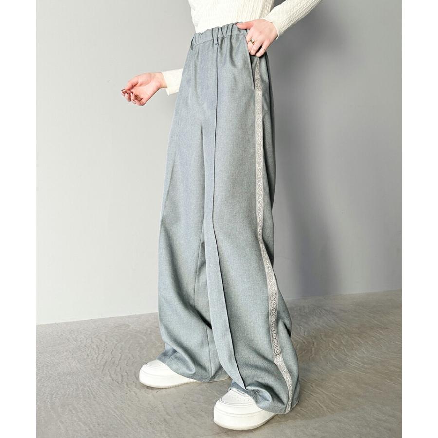 《javaジャバコラボ》 ボトムス パンツ レディース ジャガード ブレード ワイド ヴィンテージライク サイドライン トラック スラックス | classicalelf | 08