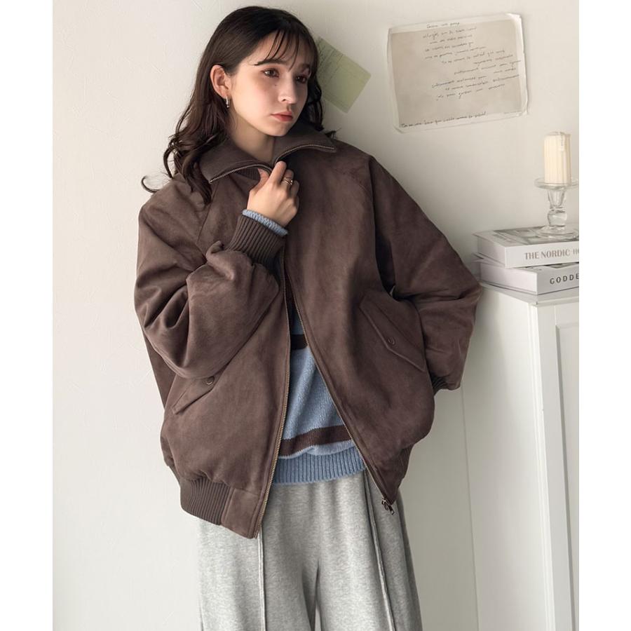 《java ジャバコラボ》アウター レディース 秋 コート ブルゾン リブタートル オーバーサイズ スウェードブルゾン カジュアル フェミニン | classicalelf | 11