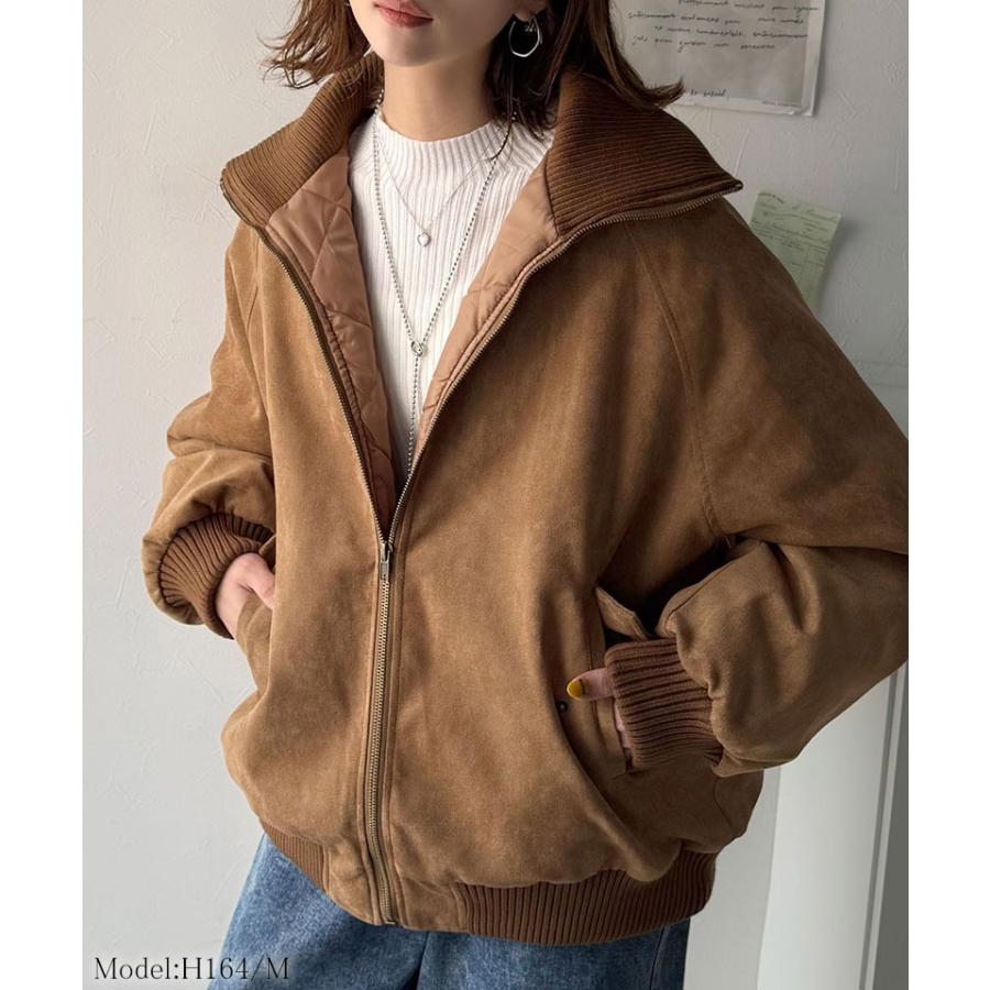 《java ジャバコラボ》アウター レディース 秋 コート ブルゾン リブタートル オーバーサイズ スウェードブルゾン カジュアル フェミニン | classicalelf | 12