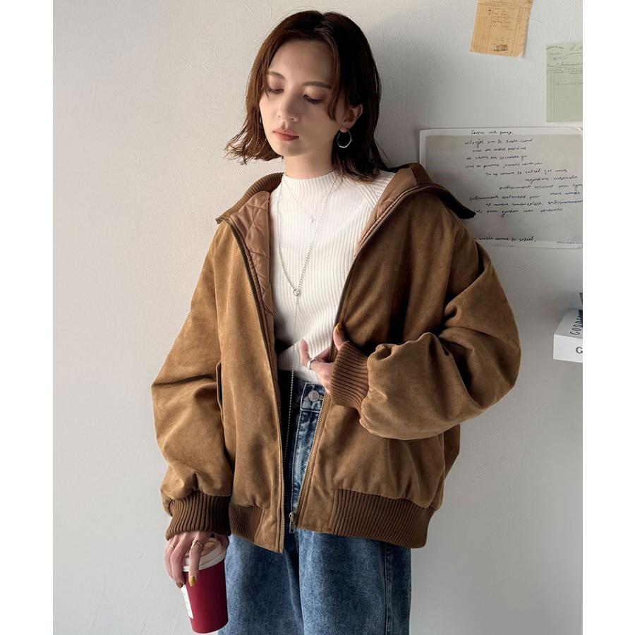 《java ジャバコラボ》アウター レディース 秋 コート ブルゾン リブタートル オーバーサイズ スウェードブルゾン カジュアル フェミニン | classicalelf | 13