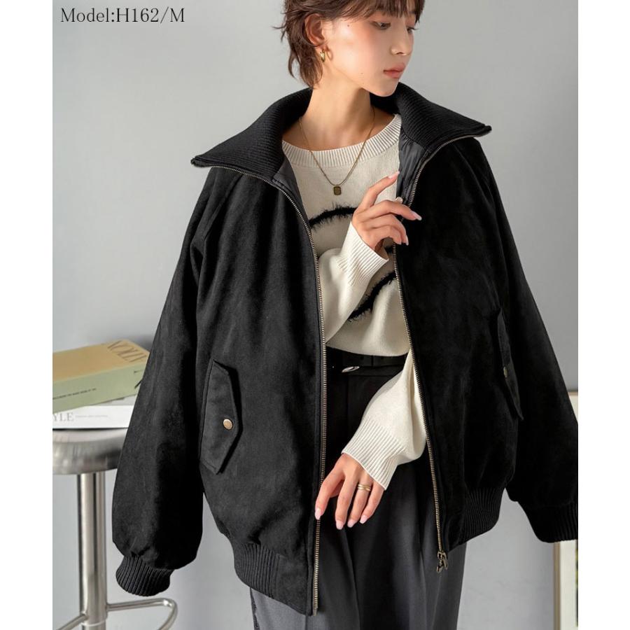 《java ジャバコラボ》アウター レディース 秋 コート ブルゾン リブタートル オーバーサイズ スウェードブルゾン カジュアル フェミニン | classicalelf | 02