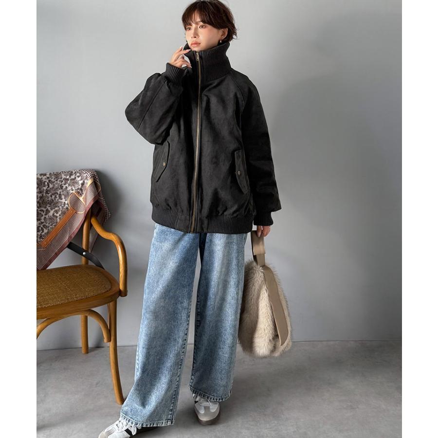 《java ジャバコラボ》アウター レディース 秋 コート ブルゾン リブタートル オーバーサイズ スウェードブルゾン カジュアル フェミニン | classicalelf | 03