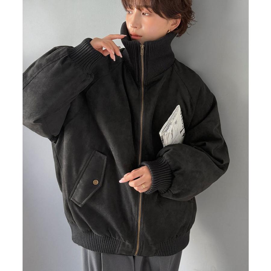 《java ジャバコラボ》アウター レディース 秋 コート ブルゾン リブタートル オーバーサイズ スウェードブルゾン カジュアル フェミニン | classicalelf | 04