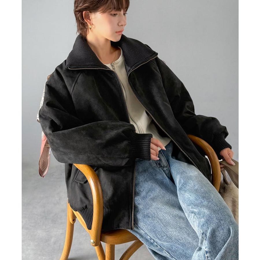 《java ジャバコラボ》アウター レディース 秋 コート ブルゾン リブタートル オーバーサイズ スウェードブルゾン カジュアル フェミニン | classicalelf | 05