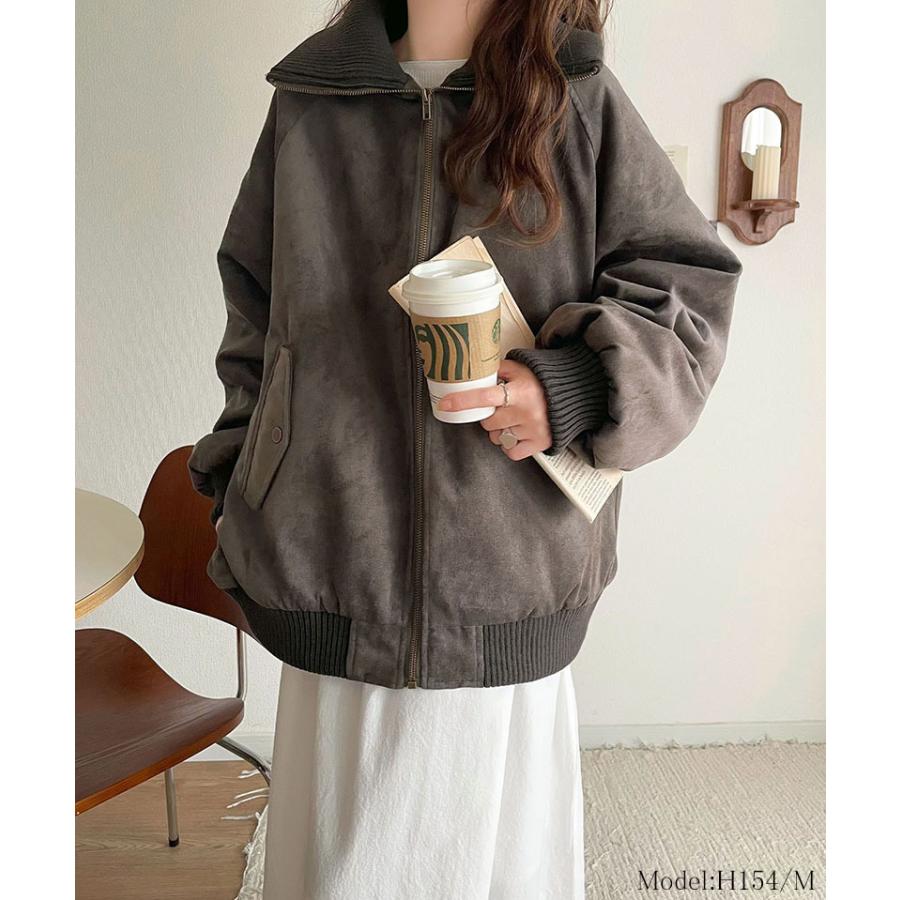 《java ジャバコラボ》アウター レディース 秋 コート ブルゾン リブタートル オーバーサイズ スウェードブルゾン カジュアル フェミニン | classicalelf | 06