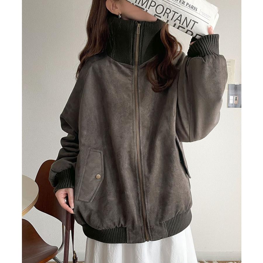 《java ジャバコラボ》アウター レディース 秋 コート ブルゾン リブタートル オーバーサイズ スウェードブルゾン カジュアル フェミニン | classicalelf | 07