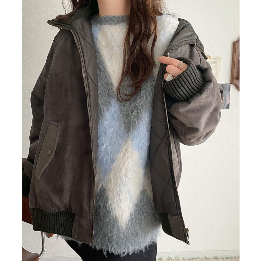 《java ジャバコラボ》アウター レディース 秋 コート ブルゾン リブタートル オーバーサイズ スウェードブルゾン カジュアル フェミニン | classicalelf | 08