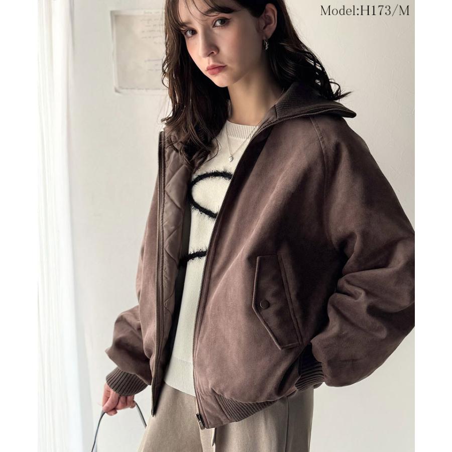 《java ジャバコラボ》アウター レディース 秋 コート ブルゾン リブタートル オーバーサイズ スウェードブルゾン カジュアル フェミニン | classicalelf | 09