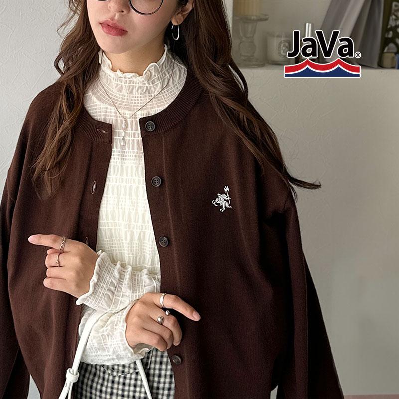《java ジャバコラボ》カーディガン レディース 秋 トップス 配色刺繍 長袖 ベーシック カジュアル ワンポイント シンプル ゆったり 抜け感 ロングシーズン | classicalelf