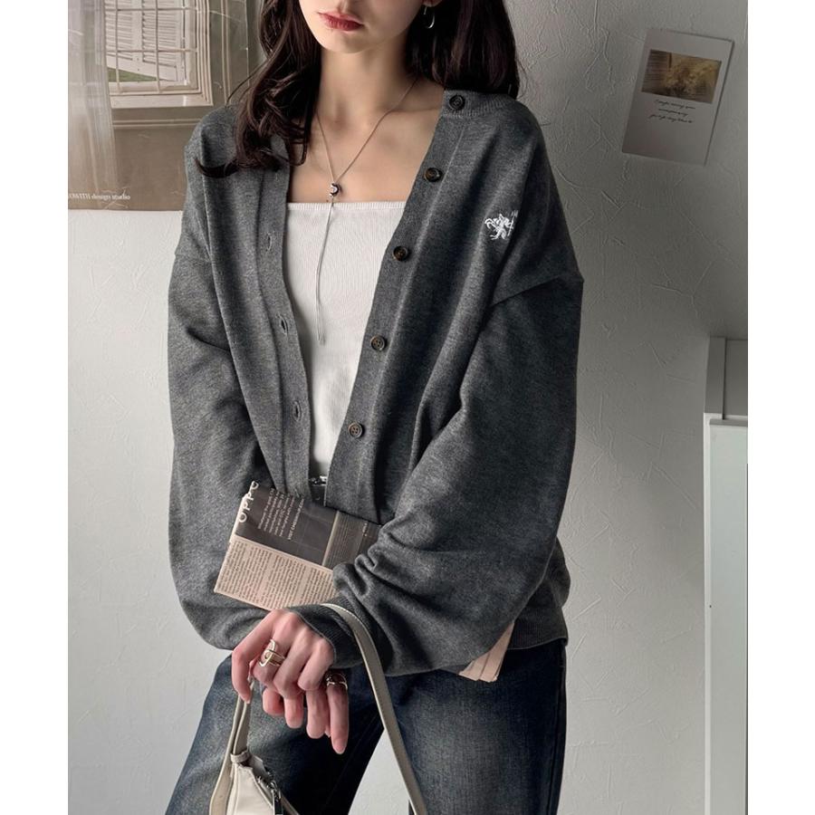 《java ジャバコラボ》カーディガン レディース 秋 トップス 配色刺繍 長袖 ベーシック カジュアル ワンポイント シンプル ゆったり 抜け感 ロングシーズン | classicalelf | 10