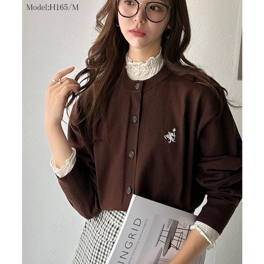 《java ジャバコラボ》カーディガン レディース 秋 トップス 配色刺繍 長袖 ベーシック カジュアル ワンポイント シンプル ゆったり 抜け感 ロングシーズン | classicalelf | 11