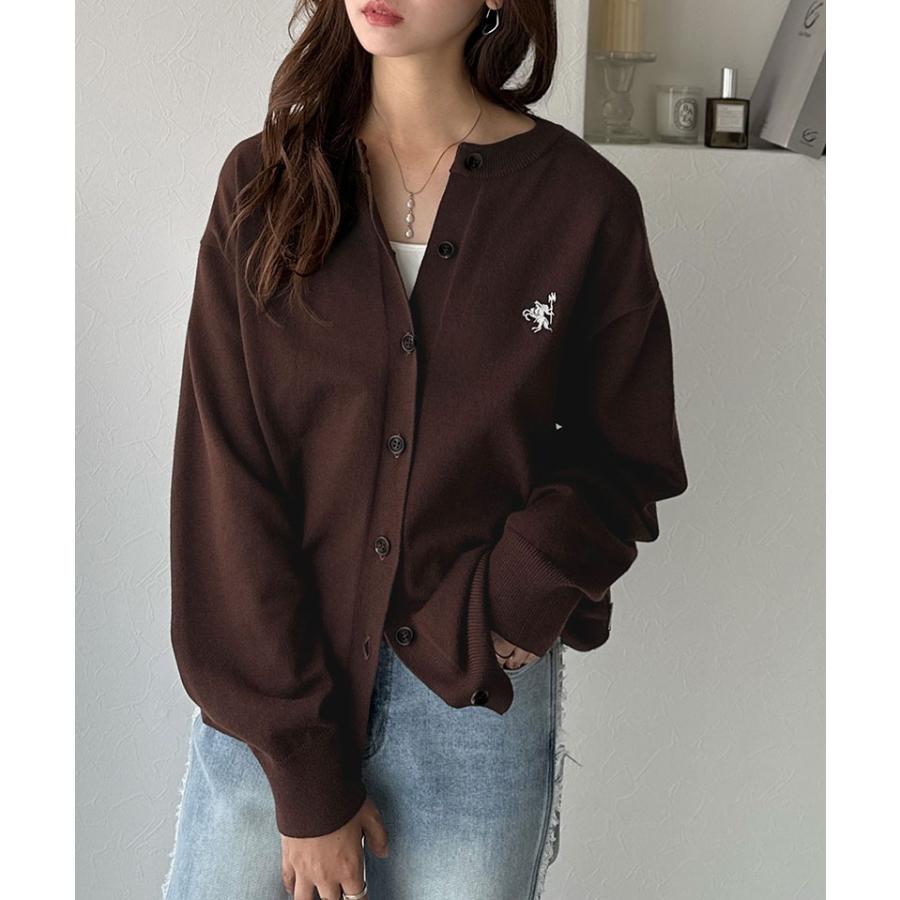 《java ジャバコラボ》カーディガン レディース 秋 トップス 配色刺繍 長袖 ベーシック カジュアル ワンポイント シンプル ゆったり 抜け感 ロングシーズン | classicalelf | 13