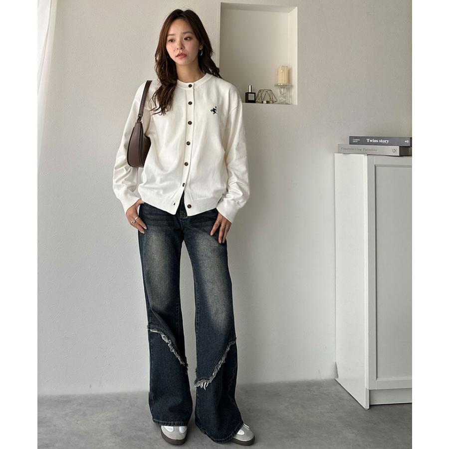 《java ジャバコラボ》カーディガン レディース 秋 トップス 配色刺繍 長袖 ベーシック カジュアル ワンポイント シンプル ゆったり 抜け感 ロングシーズン | classicalelf | 04