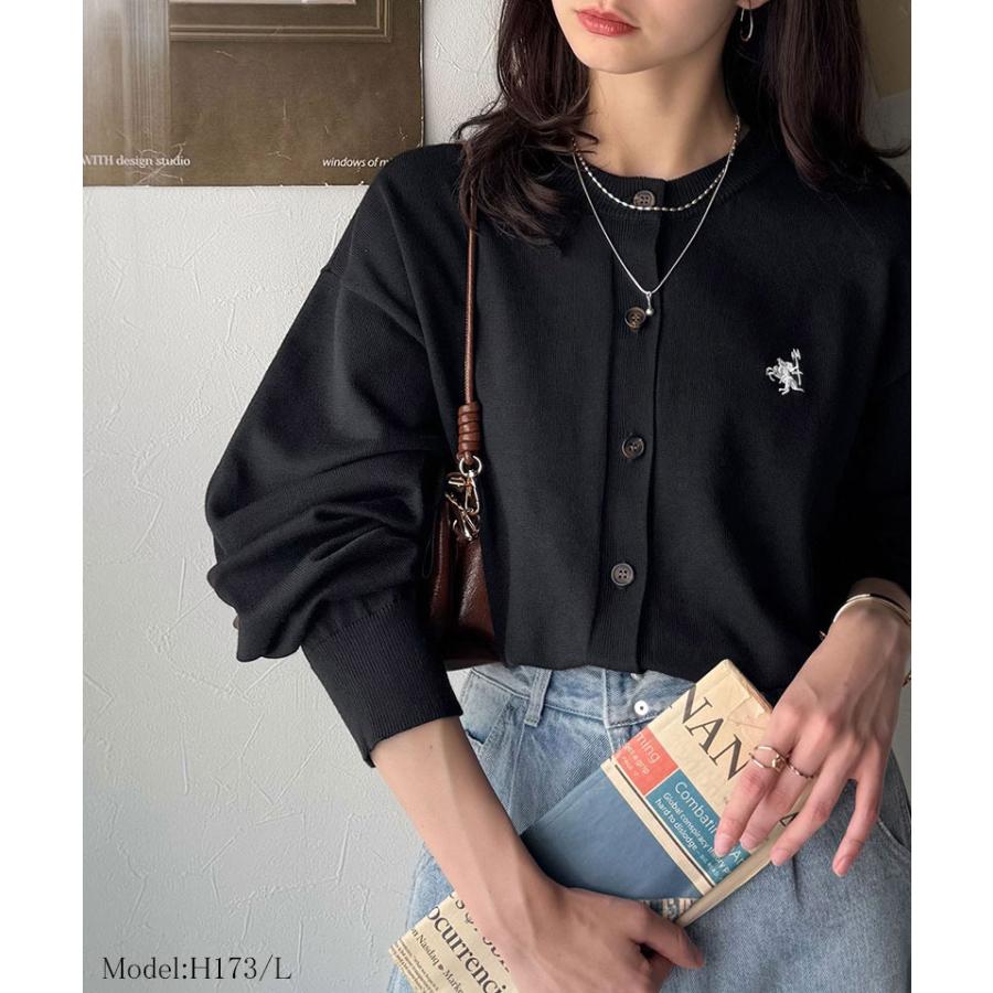 《java ジャバコラボ》カーディガン レディース 秋 トップス 配色刺繍 長袖 ベーシック カジュアル ワンポイント シンプル ゆったり 抜け感 ロングシーズン | classicalelf | 05