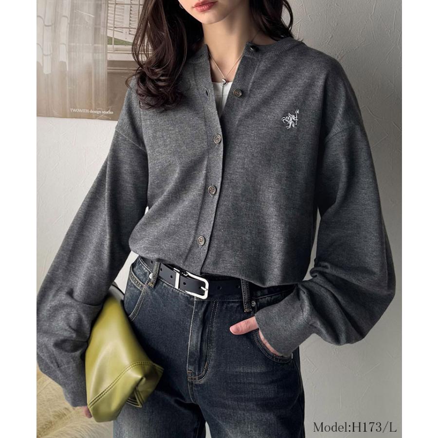 《java ジャバコラボ》カーディガン レディース 秋 トップス 配色刺繍 長袖 ベーシック カジュアル ワンポイント シンプル ゆったり 抜け感 ロングシーズン | classicalelf | 08