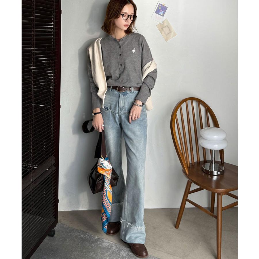 《java ジャバコラボ》ニット レディース 長袖 トップス レディース ヘンリーネック 胸元刺繍 映える 主役級 ヘビロテ シンプル 配色刺繍 着心地抜群 | classicalelf | 10