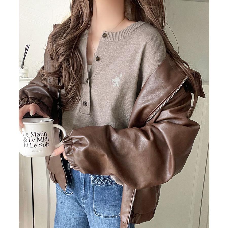 《java ジャバコラボ》ニット レディース 長袖 トップス レディース ヘンリーネック 胸元刺繍 映える 主役級 ヘビロテ シンプル 配色刺繍 着心地抜群 | classicalelf | 15