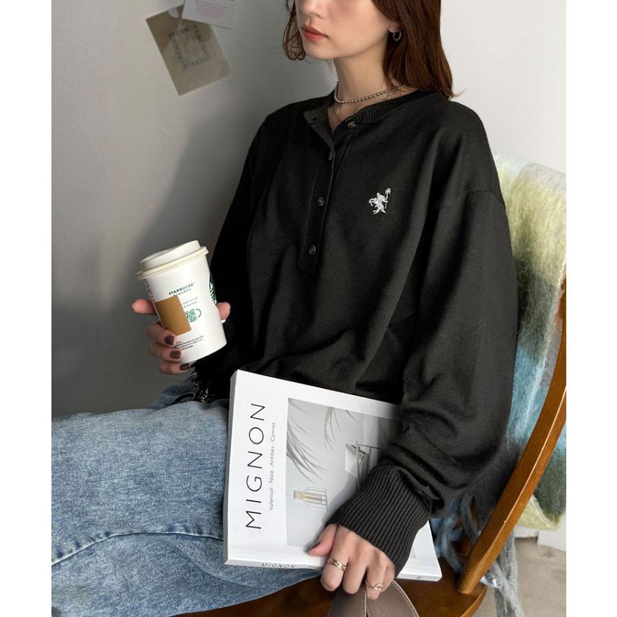 《java ジャバコラボ》ニット レディース 長袖 トップス レディース ヘンリーネック 胸元刺繍 映える 主役級 ヘビロテ シンプル 配色刺繍 着心地抜群 | classicalelf | 07