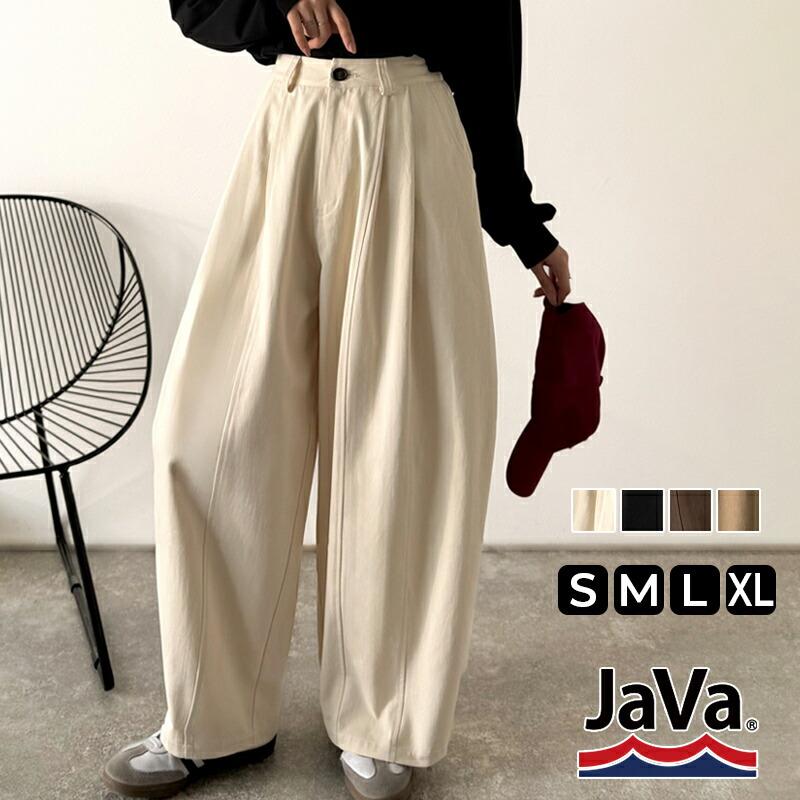 《java ジャバコラボ》 ボトムス レディース 秋冬 パンツ カーブで魅せる 抜け感 シルエット 綿 100％ コットンツイル バレル レッグ タックパンツ | classicalelf