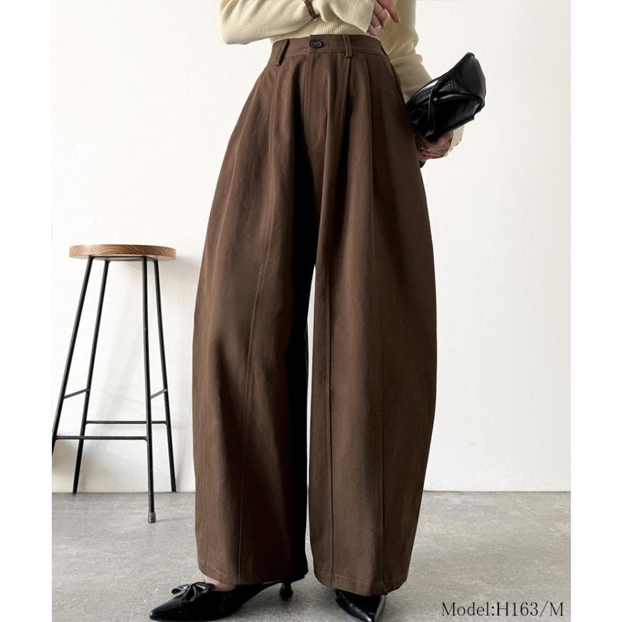 《java ジャバコラボ》 ボトムス レディース 秋冬 パンツ カーブで魅せる 抜け感 シルエット 綿 100％ コットンツイル バレル レッグ タックパンツ | classicalelf | 10